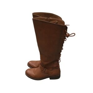 Eurosoft by Sofft Selden Brown Knee High Boots Lace Up Back Faux Leather 8 Boho